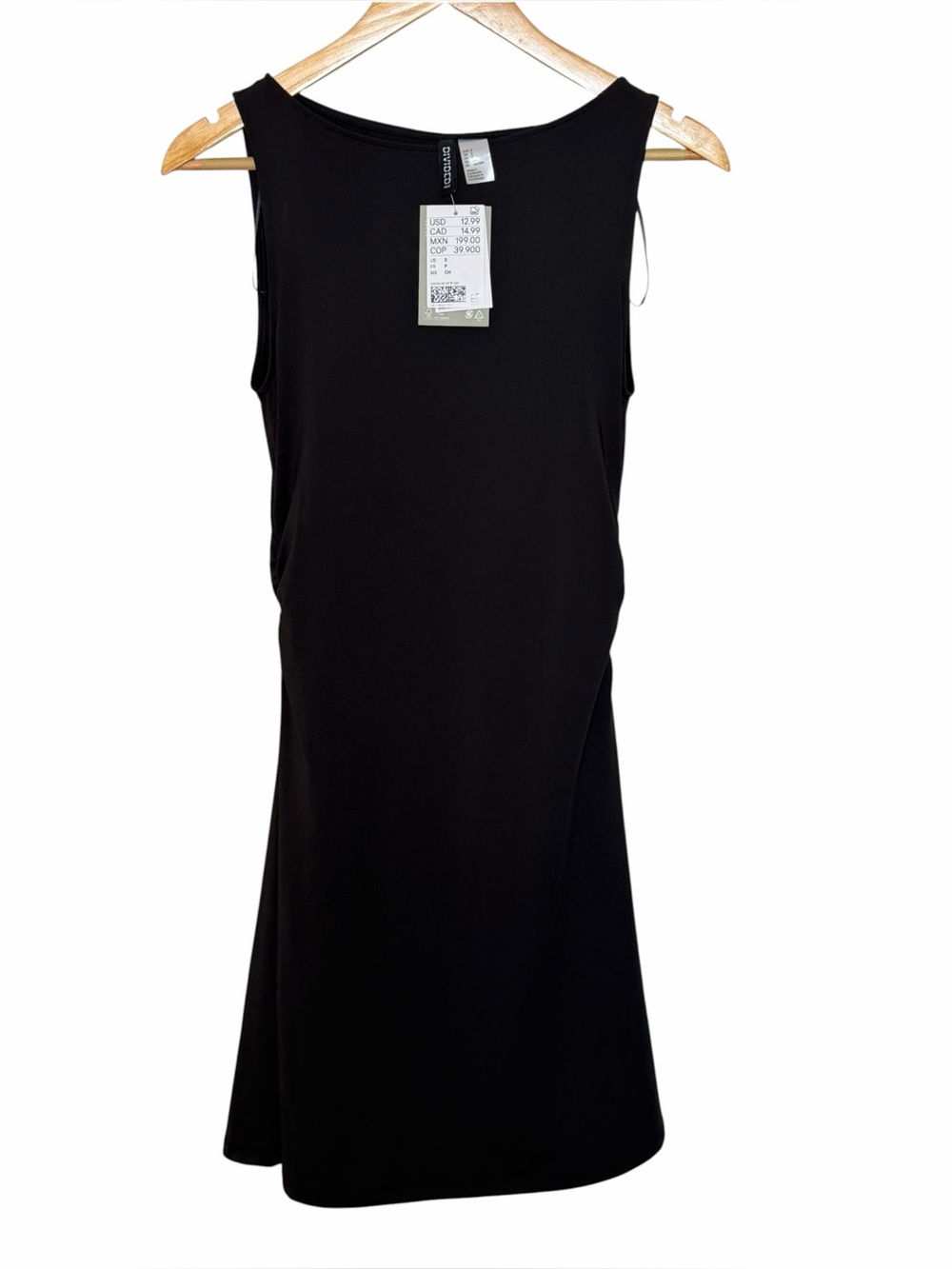 NWT H&M Black Sleeveless Shift Dress size small rouched sides